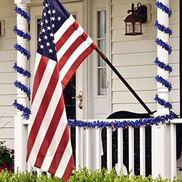 WILLBOND 4th of July Patriotic Tinsel Garland Decoration Red White Blue Metallic Chunky Glitter Tinsel for Independence Day Memorial Day Celebration Holiday Decorations (6 Pieces,40 Feet)