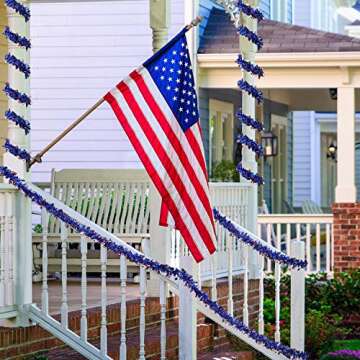 WILLBOND 4th of July Patriotic Tinsel Garland Decoration Red White Blue Metallic Chunky Glitter Tinsel for Independence Day Memorial Day Celebration Holiday Decorations (6 Pieces,40 Feet)