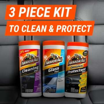 Armor All Protectant, Glass and Cleaning Wipes, Wipes for Car Interior and Car Exterior, 30 Count Each (Pack of 3)