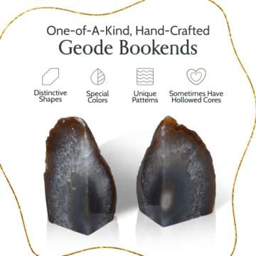 Nature's Decorations Agate Bookends - A Quality Natural Geode Book Ends with Rubber Bumpers for Shelves, Office, Home Decor - Heavy Duty Cool Stone Bookend Pair for Decoration (2-3 LB)