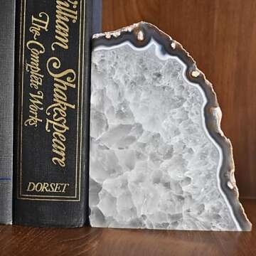 Nature's Decorations Agate Bookends - A Quality Natural Geode Book Ends with Rubber Bumpers for Shelves, Office, Home Decor - Heavy Duty Cool Stone Bookend Pair for Decoration (2-3 LB)