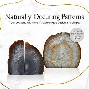 Nature's Decorations Agate Bookends - A Quality Natural Geode Book Ends with Rubber Bumpers for Shelves, Office, Home Decor - Heavy Duty Cool Stone Bookend Pair for Decoration (2-3 LB)