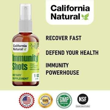 California Natural Immunity Shots 1oz Bottle, Organic Ginger Root, Oregano Oil - Potent & Pure Immune System Booster - Immune System Support & Wellness Shot (Pack of 1)