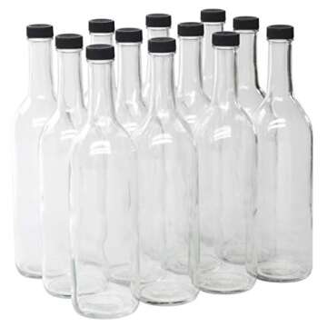 North Mountain Supply - W5CTCL-BKP 750ml Clear Glass Bordeaux Wine Bottle Flat-Bottomed Screw-Top Finish - with 28mm Black Plastic Lids - Case of 12