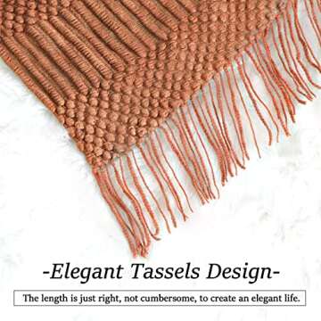 Blagic Knitted Throw Blanket for Couch and Bed, Soft & Cozy Knit Blanket with Tassel, Burnt Orange Lightweight Decorative Blankets & Throws, Farmhouse Warm Woven Blanket for All Seasons,50" W x 60" L