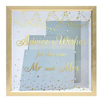 MIMOSA MOMENTS Wedding Gift Card Box for Wedding Reception, Gold and white box with Rhinestones on glass (Advice & Wishes)