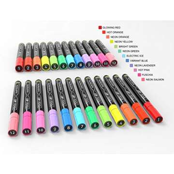 TOOLI-ART Acrylic Paint Markers Paint Pens Special Colors Set Extra Fine And Medium Tip Combo For Rock Painting, Canvas, Fabric, Glass, Mugs, Wood, Ceramics, Plastic, Multi-Surface. Non Toxic, (NEON)