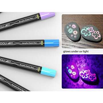 TOOLI-ART Acrylic Paint Markers Paint Pens Special Colors Set Extra Fine And Medium Tip Combo For Rock Painting, Canvas, Fabric, Glass, Mugs, Wood, Ceramics, Plastic, Multi-Surface. Non Toxic, (NEON)