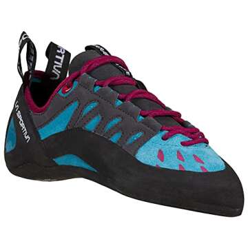 La Sportiva Women's Tarantulace Rock Climbing Shoes, Topaz/Red Plum, 7