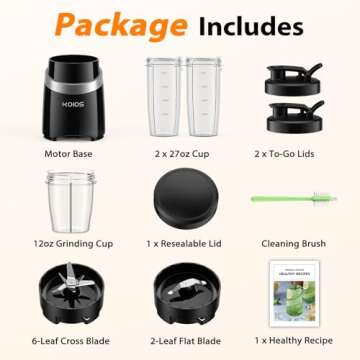 KOIOS Blender for Smoothies, 1000W Personal Blender and Grinder Combo for Kitchen with 2x27oz Portable Smoothie Cups with To-Go Lids 12oz Coffee Cup with Seal Cover Non-BPA for Baby Food, Ice Drinks