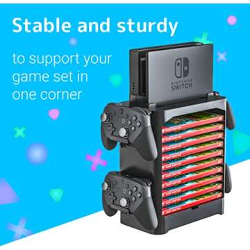 Skywin- Game Storage Tower Compatible With Nintendo Switch, Nintendo Switch Stand Holder, Game Disk Rack, Controller Organizer, Switch Holder Stand for Gamers (Black)