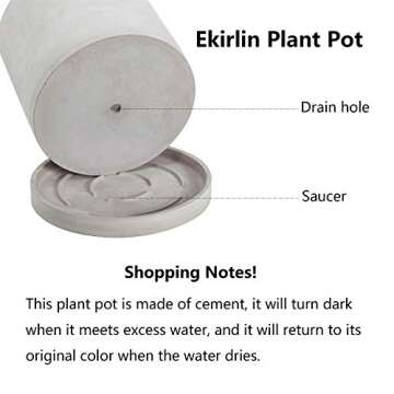 Ekirlin 5 Inch Flower Plant Pot Indoor - Grey Cement Garden Planter Concrete Planter with Drain Hole Saucer, Modern Succulents Containers for Home Decor, Office & Outdoor