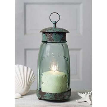 Colonial Tin Works Mason Jar Candle Lantern,Green