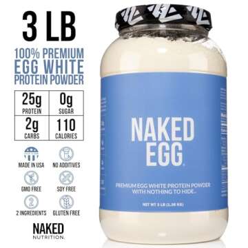 Naked 3LB Non-GMO Egg White Protein Supplement Powder, Unflavored, No Additives, Paleo, Dairy Free, Gluten Free, Soy Free – 25g Protein, 44 Servings, 3 pounds