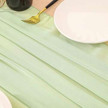 YARGEZON 29 X 120 Inches 10Ft Light Sage Green Chiffon Sheer Table Runners for Wedding Party Reception Dinner Event Home Decorations