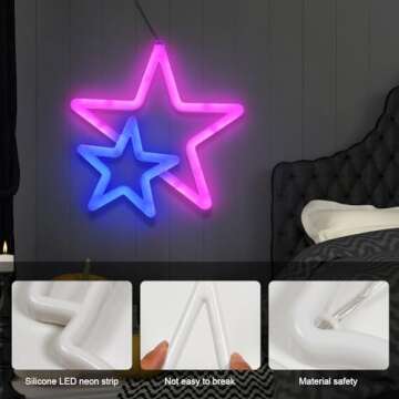 BRIGHTDECK Star Neon Signs, Pink Neon Lights for Wall Decor, Battery Operated or USB Powered Decorations Lights, LED Wall Décor for Birthday Gift, Wedding, Party, Home Decor