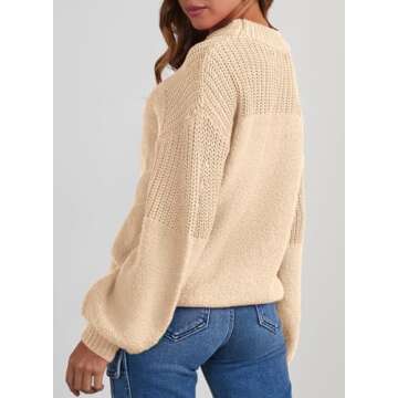 Dokotoo Sweaters for Women Ladies Long Sleeve Casual Loose Crewneck Pullover Sweater Trendy Solid Color Knit Tops Fashion Fall Jumpers Apricot Small