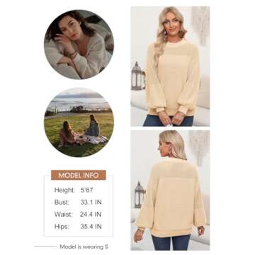 Dokotoo Sweaters for Women Ladies Long Sleeve Casual Loose Crewneck Pullover Sweater Trendy Solid Color Knit Tops Fashion Fall Jumpers Apricot Small