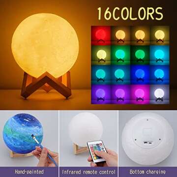 Minleway 16 Colors Rechargeable Paint Your Own Moon Lamp Kit, DIY Night Light Arts & Crafts Kit Gift for Kids, Women,Teen Girls Boy Birthday Ages 5 6 7 8 9 10 11 12 Christmas Gifts Home Décor