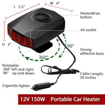 12V Car Heater & Windshield Defroster – 150W Portable, Adjustable & Multifunctional Vehicle Heating for Car, SUV