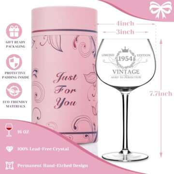 70th Birthday Vintage Wine Glass for Women