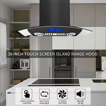 JOEAONZ 30 Inch Black Island Range Hood - 700CFM Stainless Steel