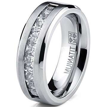 Titanium Men's Wedding Band with Princess Cut CZ - Size 10