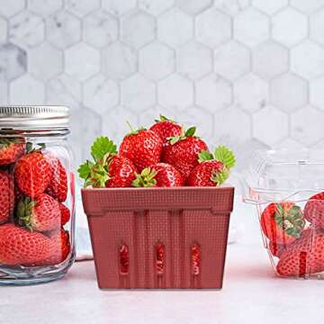 First of a Kind Stoneware Berry Baskets Bins - Set of 4 Containers Bowl - Multicolor - 4.25 Inch Square Kitchen Ceramic Fruit Basket for Veggie & Fruits (Style 3)