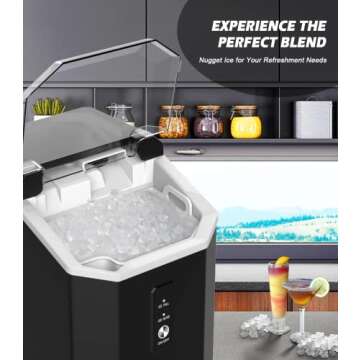 Nugget Ice Maker Countertop, Crushed Chewable Ice Maker, Self Cleaning Ice Makers with One-Click Operation, 34Lbs/24H, Pebble Portable Ice Machine with Ice Scoop for Home Bar Camping RV