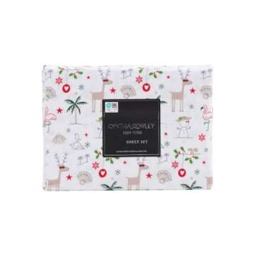 Cynthia Rowley New York Christmas Winter Sheet Set (Christmas Beach, Full)