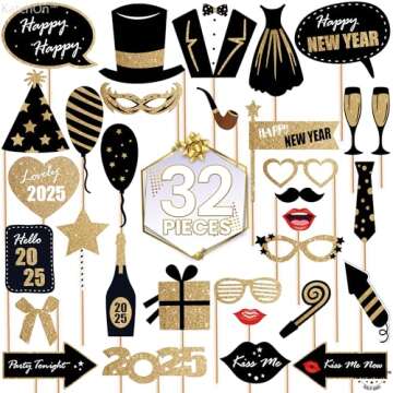 KatchOn, Glitter New Years Photo Booth Props 2025 - Pack of 32 | New Years Eve Photo Booth Props 2025, Happy New Years Decorations 2025 | New Years Photo Props 2025, New Years Eve Party Supplies 2025