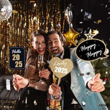 KatchOn, Glitter New Years Photo Booth Props 2025 - Pack of 32 | New Years Eve Photo Booth Props 2025, Happy New Years Decorations 2025 | New Years Photo Props 2025, New Years Eve Party Supplies 2025