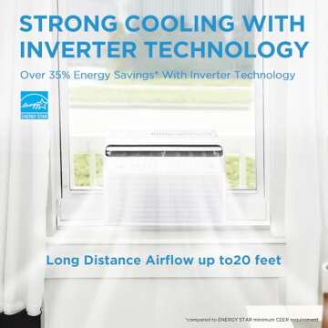 Midea U Inverter Window Air Conditioner 8,000BTU, U-Shaped AC with Open Window Flexibility, Robust Installation,Extreme Quiet, 35% Energy Saving, Smart Control, Alexa, Remote, Bracket Included