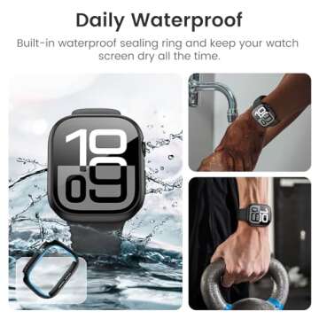 LETOID Waterproof for Apple Watch Series 10 Screen Protector Case 46mm, iWatch Face Cover, Hard PC Protective Bumper with Tempered Glass Accessories for Men Women 46 mm Matte Black