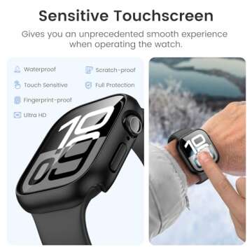 LETOID Waterproof for Apple Watch Series 10 Screen Protector Case 46mm, iWatch Face Cover, Hard PC Protective Bumper with Tempered Glass Accessories for Men Women 46 mm Matte Black