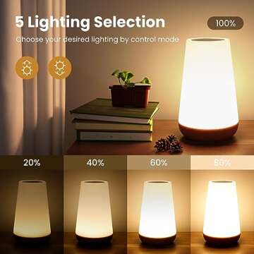 THAUSDAS Night Light, Dimmable Touch Lamp for Bedroom, Portable Table Bedside Lamp, 5 Brightness 13 RGB Colors, Night Lights for Baby Nursery Bathroom