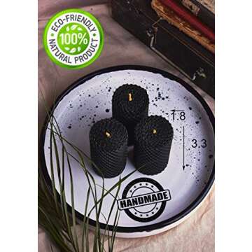 Black Beeswax Candle Gift Set. 3 Colored Beeswax Pillar Candles With Natural Honey Scent and Hand Made Honeycomb Charm for Gift and Home Decor (Black Candles, 3 pcs, Size 3.3 x 1.8 in) Made in Ukraine