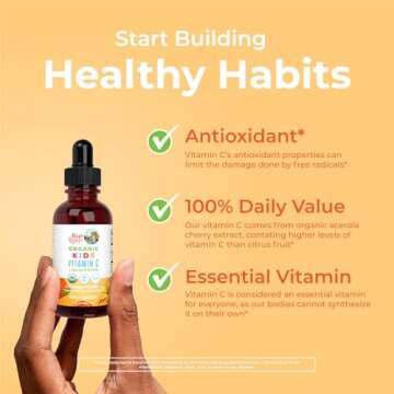 USDA Organic Kids Vitamin C Drops by MaryRuth’s | Vegan Vitamin C Immune Support Supplement for Ages 4-13 | Immune Support & Overall Health | Vitamin C from Organic Acerola Fruit Extract | 2oz