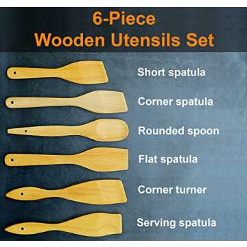 ECOSALL 6 Wooden Spoons for Cooking – Made in Ukraine 100% Natural Healthy Nonstick Wooden Spatula Spoons - Premium Solid Wood Cooking Utensils Set - Strong, Durable Eco Hardwood Beechwood Spoons Set