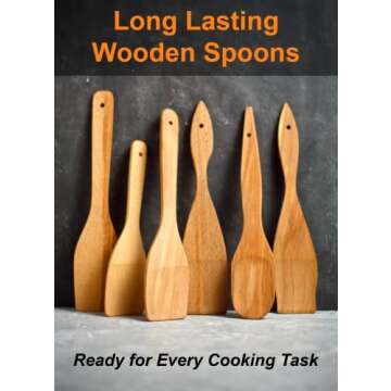 ECOSALL 6 Wooden Spoons for Cooking – Made in Ukraine 100% Natural Healthy Nonstick Wooden Spatula Spoons - Premium Solid Wood Cooking Utensils Set - Strong, Durable Eco Hardwood Beechwood Spoons Set