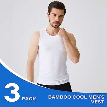 BAMBOO COOL Men's Undershirts Tank Tops Ultra Soft Performance Moisture-Wicking Crewneck Basic Shirt,3 Pack,L White