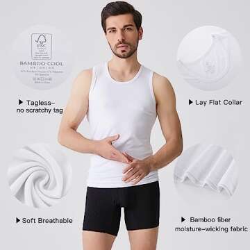 BAMBOO COOL Men's Undershirts Tank Tops Ultra Soft Performance Moisture-Wicking Crewneck Basic Shirt,3 Pack,L White