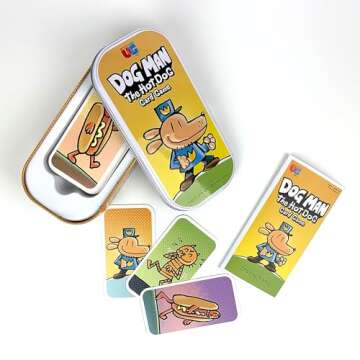 University Games Dog Man Hot Dog Card Game in a Tin , The Fast and Frenzied Collection Game for Kids Featuring Art from the Dog Man Books by Dav Pilkey, for Players Ages 6 and Up