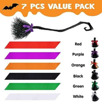 JOYIN 55'' Witch Broom with Ribbons for Kids Halloween Witches Broomstick, Costume Parties, Photo Booth Accessory, Halloween Decorations