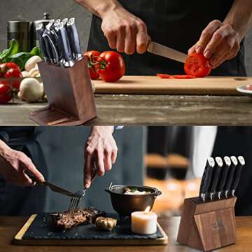 Knife Sets for Kitchen with Block, SHAN ZU Knife Block Set, Japanese Super Steel Kitchen Knife Sets with Removable Block & K133 Ergonomic Handle, Black Tortoise Genbu Series