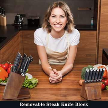 Knife Sets for Kitchen with Block, SHAN ZU Knife Block Set, Japanese Super Steel Kitchen Knife Sets with Removable Block & K133 Ergonomic Handle, Black Tortoise Genbu Series