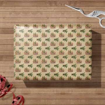 FIEHALA 12 Pcs Brown Christmas Wrapping Paper Vintage Gift Wrap with Santa Plaid Floral Folded Flat for Christmas Holiday Celebration Decoration - 20 x 28 Inches Per Sheet