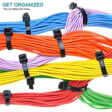 HMROPE 100pcs Cable Zip Ties Heavy Duty 8 Inch, Premium Plastic Wire Ties with 50 Pounds Tensile Strength, Self-Locking Black Nylon Tie Wraps for Indoor and Outdoor