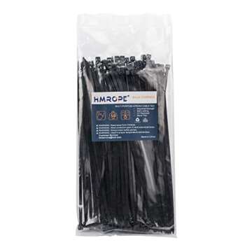 HMROPE 100pcs Cable Zip Ties Heavy Duty 8 Inch, Premium Plastic Wire Ties with 50 Pounds Tensile Strength, Self-Locking Black Nylon Tie Wraps for Indoor and Outdoor