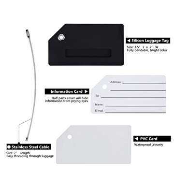 Silicone Travel Luggage Tags - 2 Pack Black ID Labels